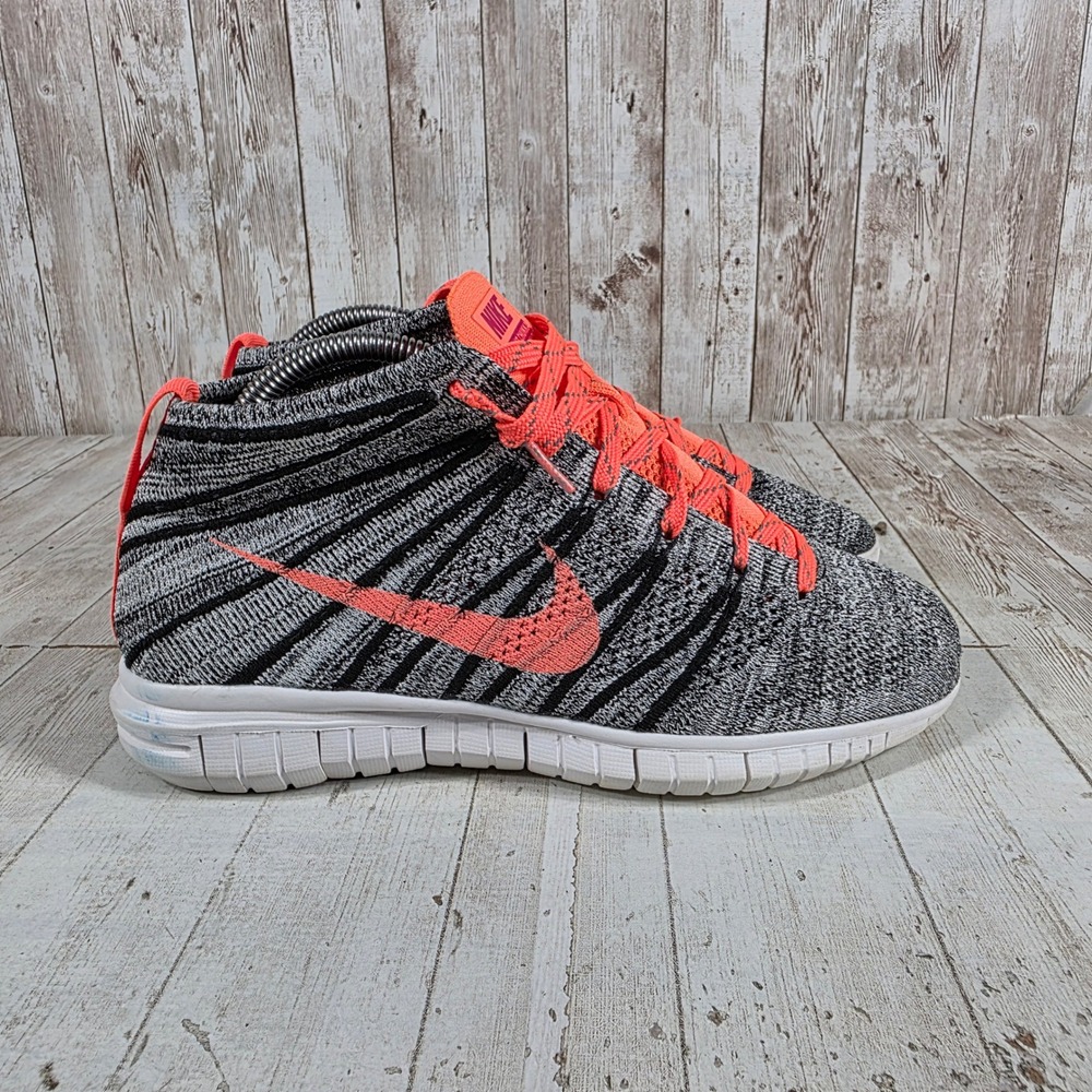 Nike Free Flyknit Chukka Grey Black Bright Crimson 639700-001 Womens Mid Top